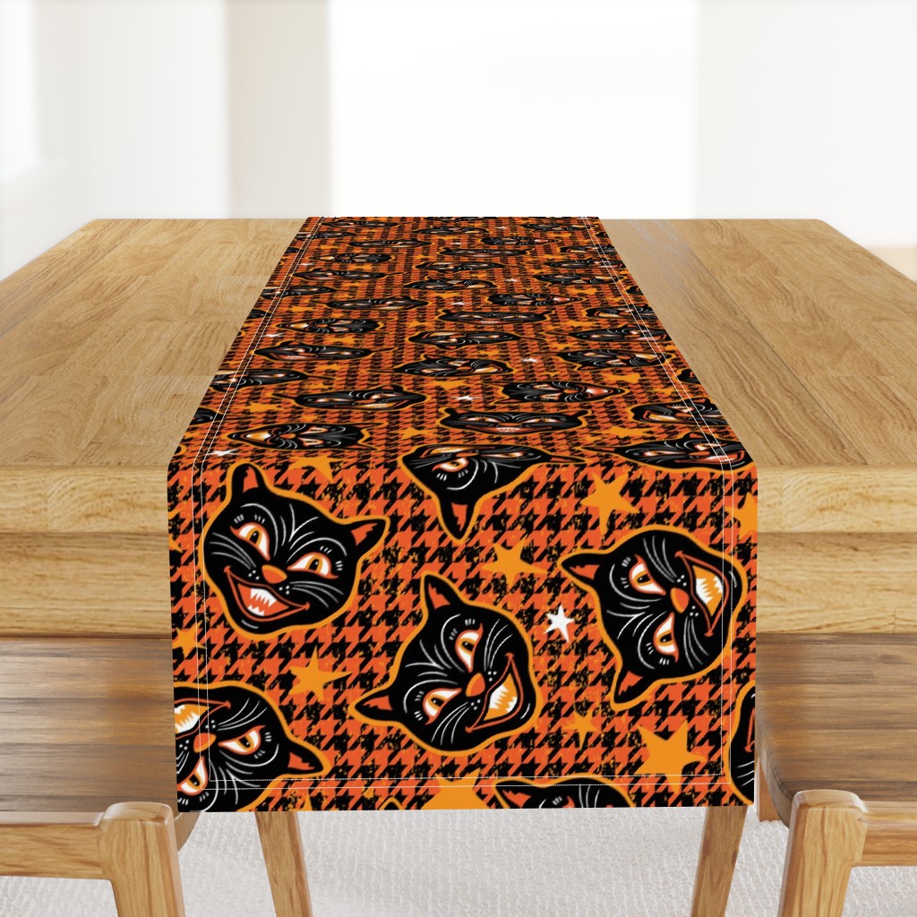 Enchanted Halloween Black Cat and Houndstooth