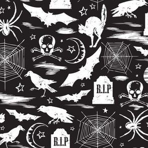 Hallows' Eve - Vintage Halloween Black & White Reverse