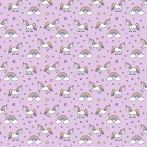 (micro print) unicorns with rainbows (pastel) on purple