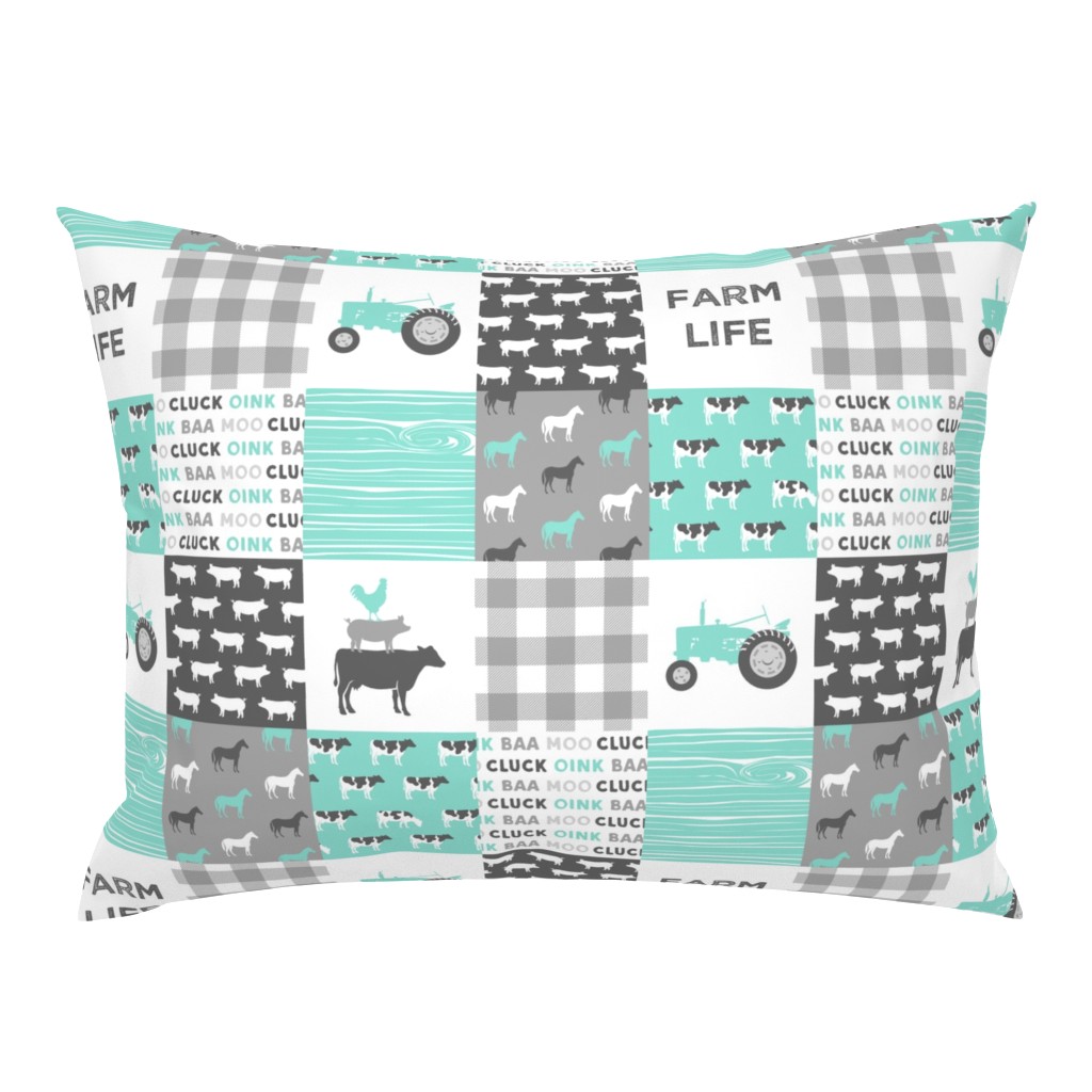 4" small scale - farm life wholecloth - dark aqua woodgrain