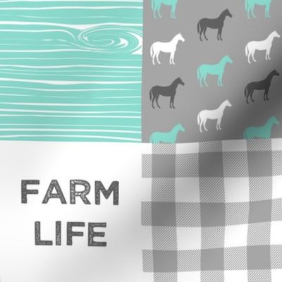 4" small scale - farm life wholecloth - dark aqua woodgrain