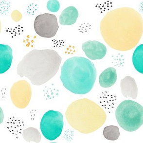 8" TEAL GREY & GOLD WATERCOLOR DOTS