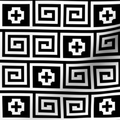 Medium Black Ancient Greek Pottery Pattern on White