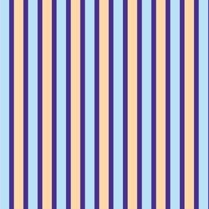 Summer Garden Stripes - Narrow Blueberry Ribbons with Cantaloupe and Tropical Sky Blue
