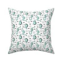 Adorable quirky dino illustration geometric dinosaur animals for kids black and white gender neutral mint Flipped SMALL