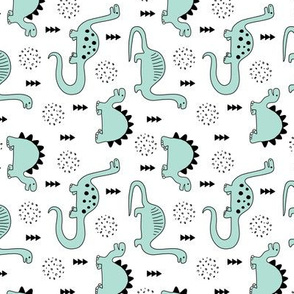 Adorable quirky dino illustration geometric dinosaur animals for kids black and white gender neutral mint Flipped SMALL