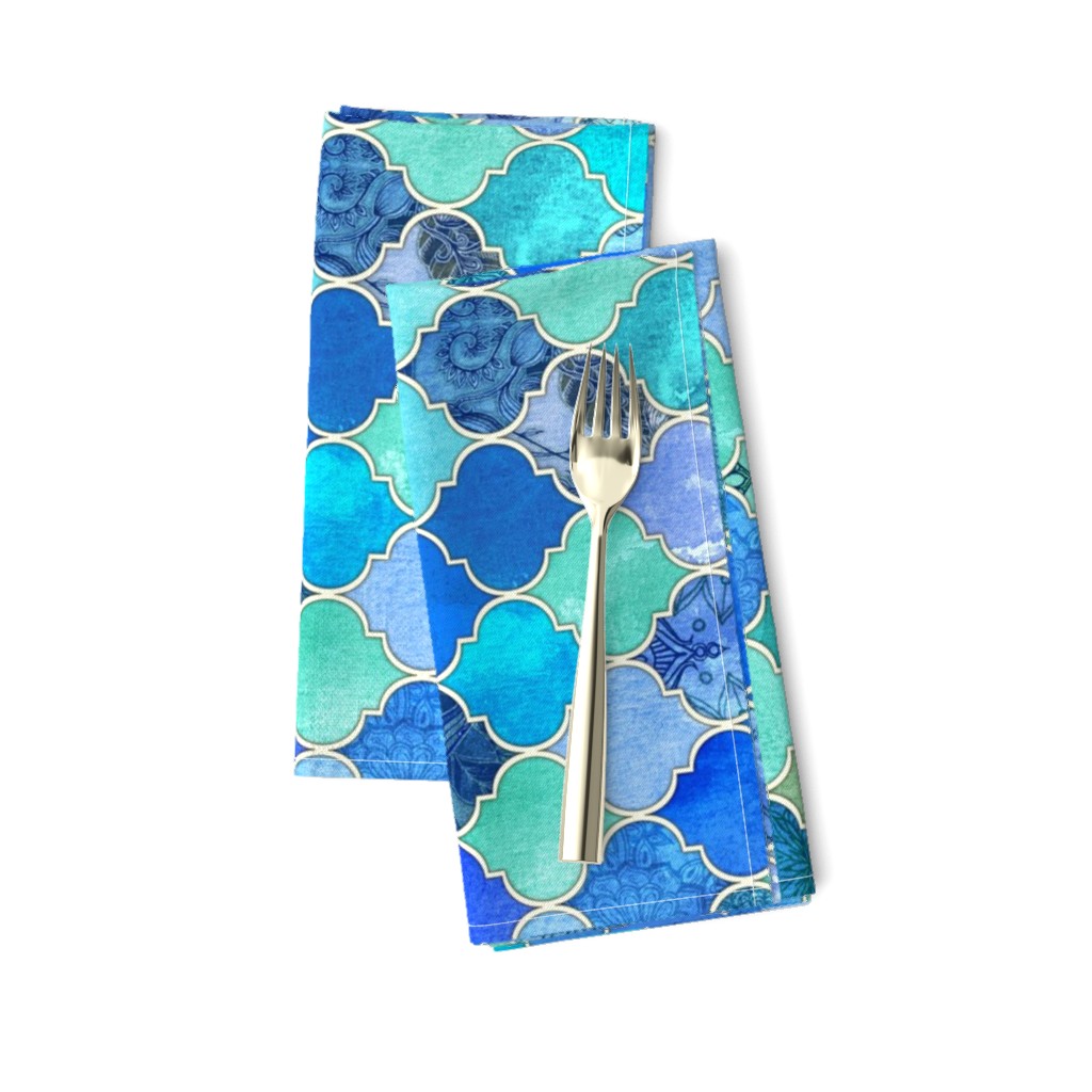 Cobalt Blue and Aqua Decorative Moroccan Tiles Rotated