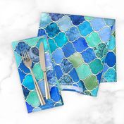 Cobalt Blue and Aqua Decorative Moroccan Tiles Rotated