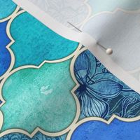 Cobalt Blue and Aqua Decorative Moroccan Tiles Rotated