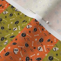 Vintage Halloween Skulls Bones and Spiders, Jelly Roll Stripes, Orange and Green