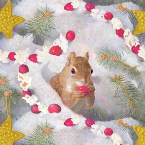 8x6-Inch Repeat of Cheerful Squirrel in Snow with Cranberries