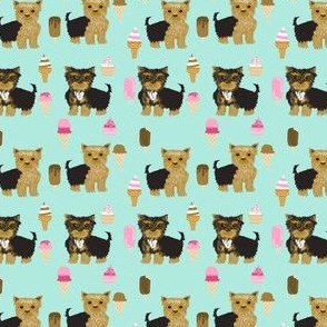 Yorkie ice cream fabric - small size - cute dogs and ice creams design - mint