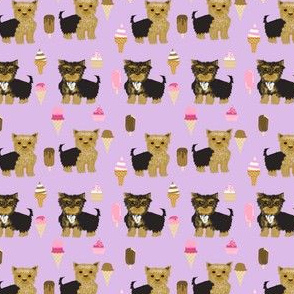Yorkie ice cream fabric - small size - cute dogs and ice creams design - purple