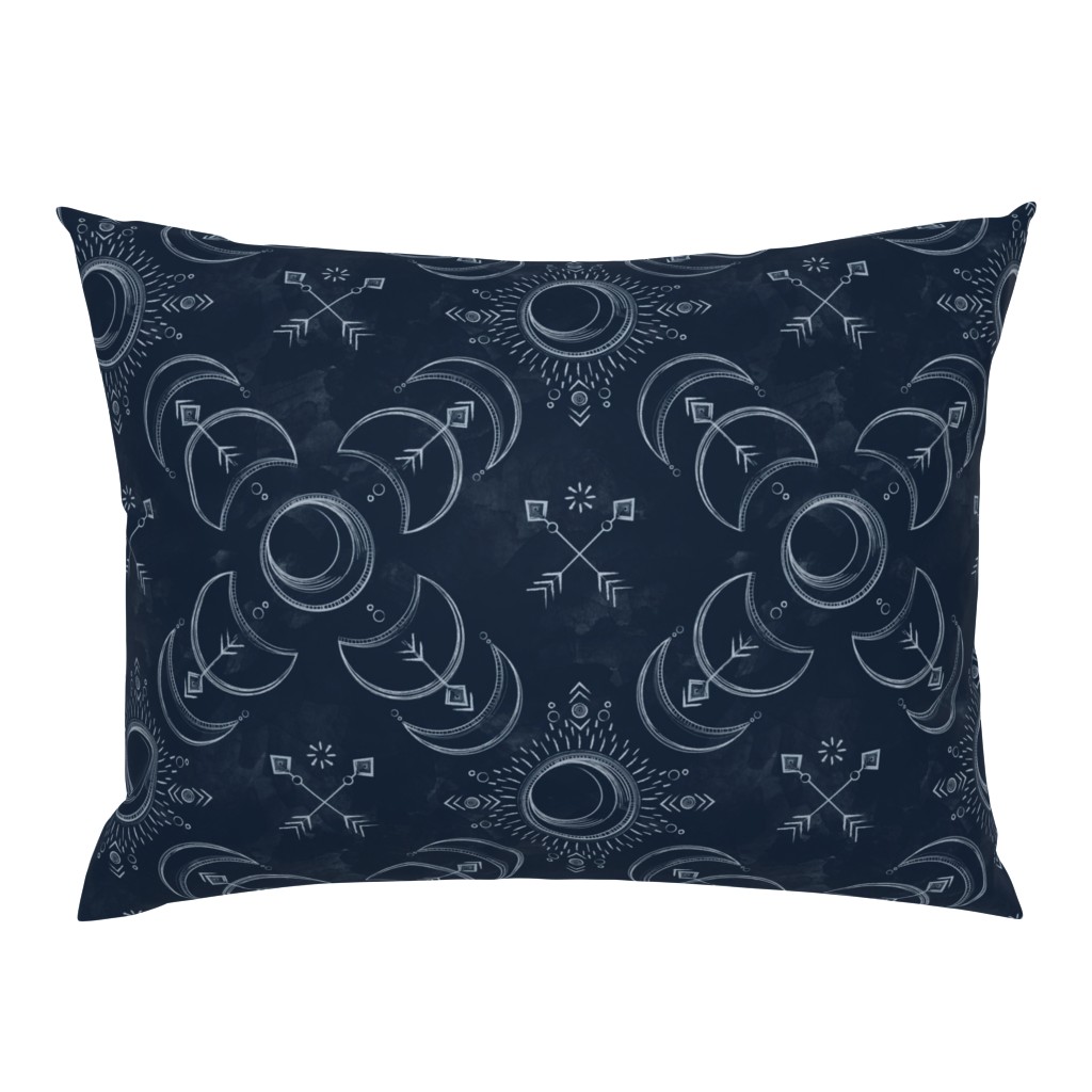 Bohemian Solar Eclipse Silver // solar eclipse bohemian tribal indigo arrows moon sun fabric