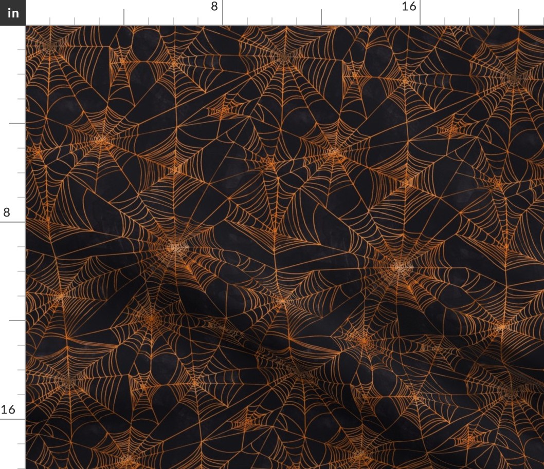 Spooky Spider Webs Orange // halloween classic orange and black fabric