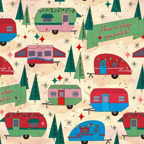 Campers- vintage in red, blue, green