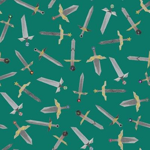 Bubbie's swords scattered - small on spruce green