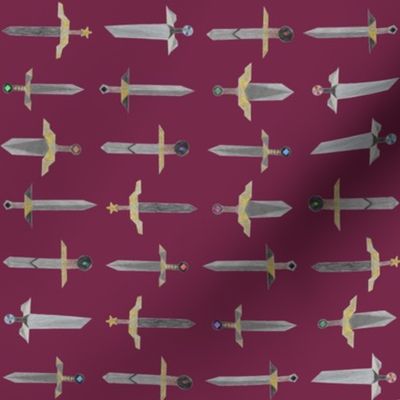 Bubbie's swords in a line - small on royal raspberry red