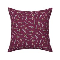 Bubbie's swords scattered - small on royal raspberry red