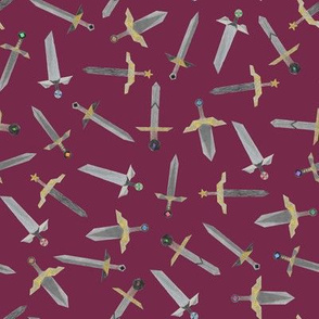 Bubbie's swords scattered - small on royal raspberry red
