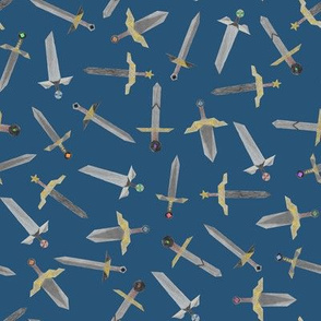 Bubbie's swords scattered - small on marine blue