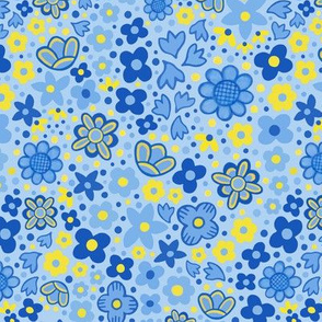 Folk Floral Blue and Yellow