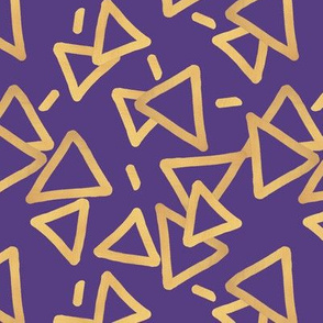 Tossed Gold Foil Triangles on Purple Upholstery Fabric 