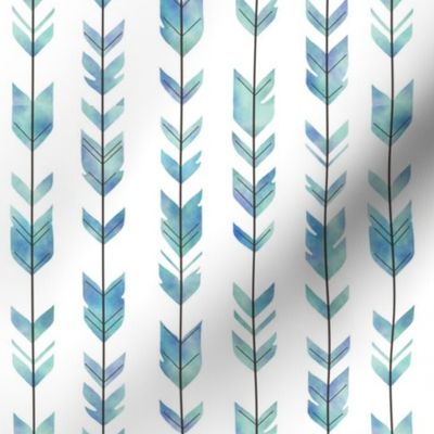 Small Arrow Feathers - blue watercolor on white