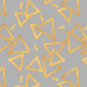 Tossed Gold Foil Triangles on Gray Upholstery Fabric 