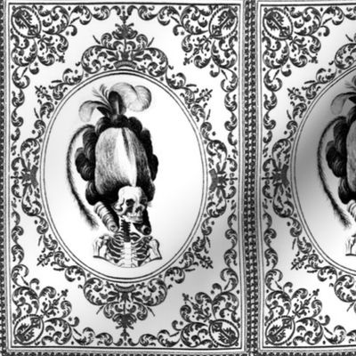30 Marie Antoinette french France Queen Empress poufs frames Victorian filigree Baroque  parody caricature skulls skeletons monochrome black white rococo elegant gothic lolita Princess morbid macabre scary    