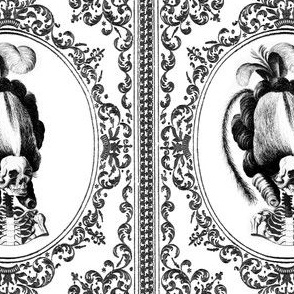 30 Marie Antoinette french France Queen Empress poufs frames Victorian filigree Baroque  parody caricature skulls skeletons monochrome black white rococo elegant gothic lolita Princess morbid macabre scary    