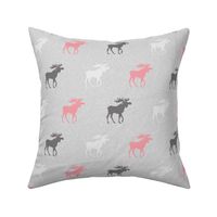 Moose on Linen- pink, grey and white