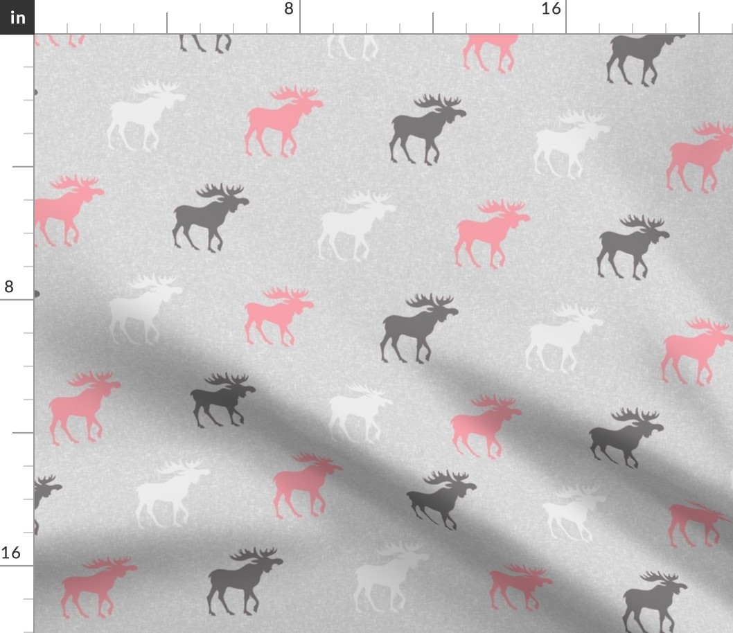 Moose on Linen- pink, grey and white