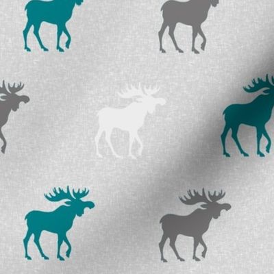 Moose on Linen - teal, grey and white