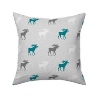 Moose on Linen - teal, grey and white