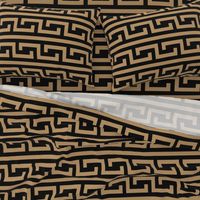 Large Camel Brown Ancient Greek Meander Pottery Pattern on Black