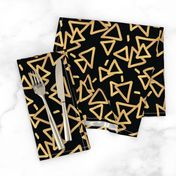 Tossed Gold Foil Triangles on Black Upholstery Fabric 