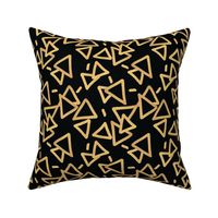 Tossed Gold Foil Triangles on Black Upholstery Fabric 