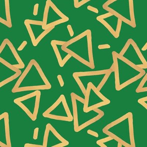 Tossed Gold Foil Triangles on Green Upholstery Fabric 