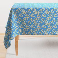 Tossed Gold Foil Triangles on Blue Upholstery Fabric 