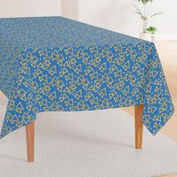 Tossed Gold Foil Triangles on Blue Upholstery Fabric 