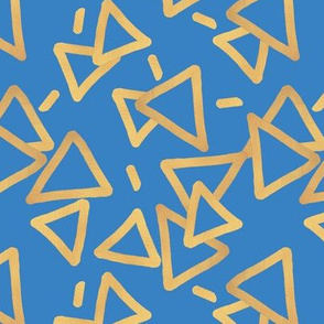 Tossed Gold Foil Triangles on Blue Upholstery Fabric 