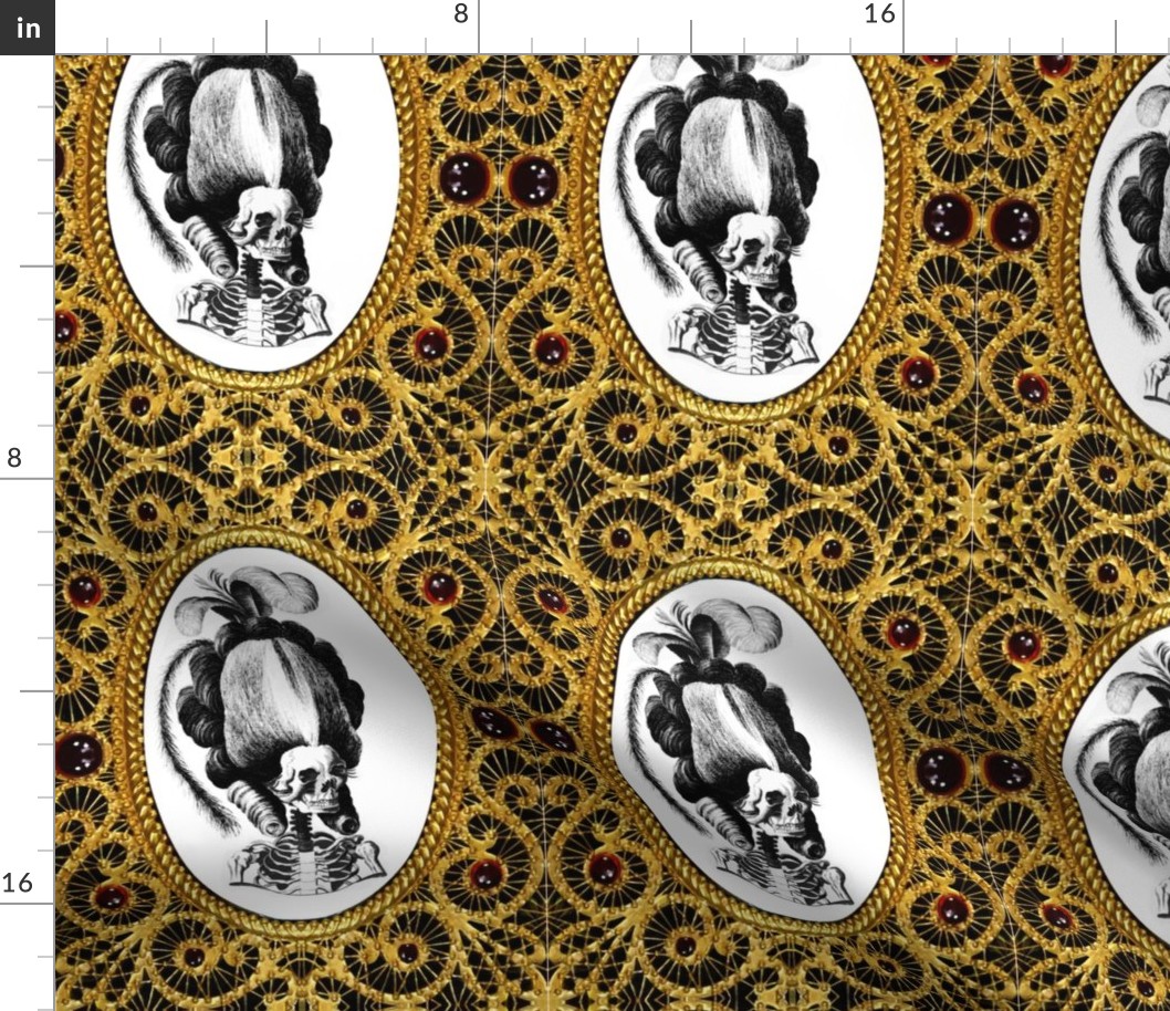 27 Marie Antoinette french France Queen Empress poufs parody caricature skulls skeletons filigree frames Victorian lace gold gilt baroque trellis elegant gothic lolita Rococo Princess morbid macabre scary