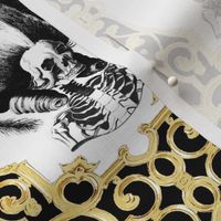 13 Marie Antoinette french France Queen Empress poufs parody caricature skulls skeletons gilt gold filigree frames Victorian lace trellis elegant gothic lolita Baroque Rococo Princess morbid macabre scary 