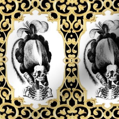 13 Marie Antoinette french France Queen Empress poufs parody caricature skulls skeletons gilt gold filigree frames Victorian lace trellis elegant gothic lolita Baroque Rococo Princess morbid macabre scary 