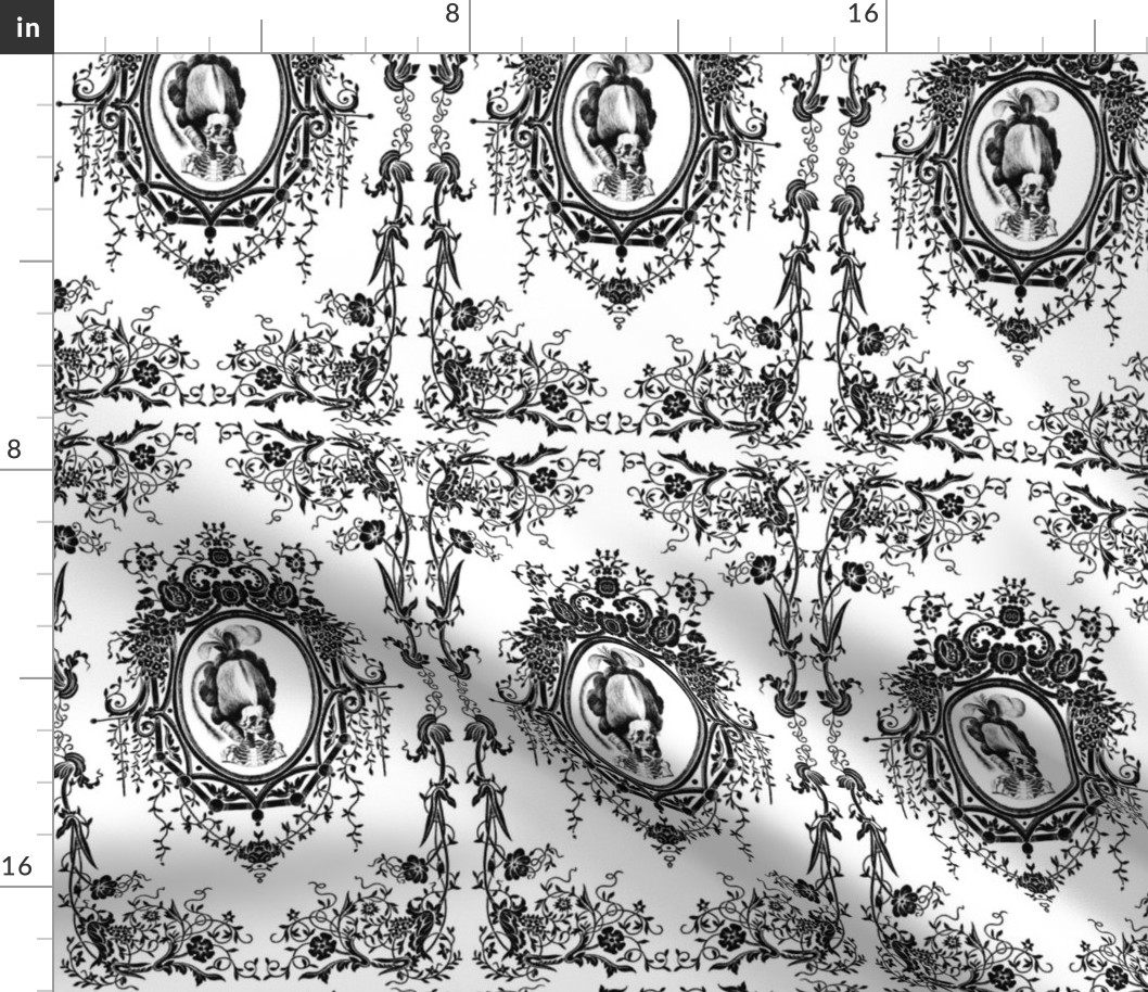 25 Marie Antoinette french France Queen Empress poufs skulls skeletons Victorian Princess flowers floral leaves leaf monochrome black white vines elegant gothic lolita Baroque Rococo borders frames medallions  morbid macabre scary parody caricature egl   