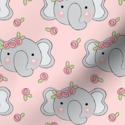 elephants-with-pink-rosebuds on pink