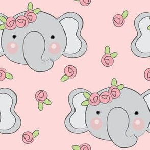 elephants-with-pink-rosebuds on pink