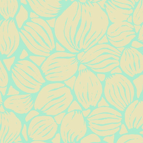 CREAM PETALS ON LIGHT TURQUOISE