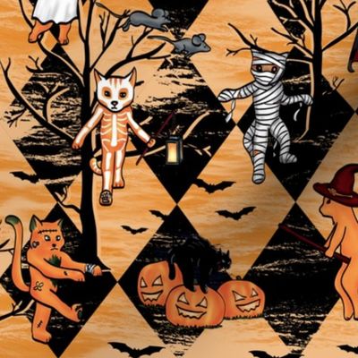 Halloween Cats (Orange, Black, Trees)